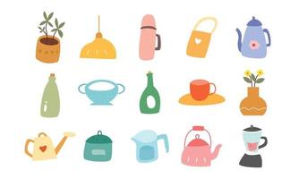 Set of sticker elements of various home living stuff vector