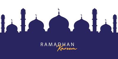 una silueta de la mezquita para el diseño temático de Ramadán en azul vector