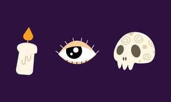 Set of Halloween items in doodle style illustrations. vector