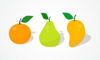 Tropical fruits set of orange mango and pear illustration on isolated background vector