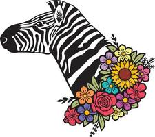 Zebra head with flowers vector illustration