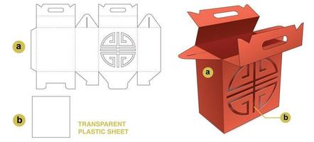 Handle box with stenciled Chinese pattern and plastic sheet die cut template vector