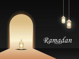 la luz brilla a través de la ventana. adornos vectoriales para el mes de ramadán o eid al-fitr. vector