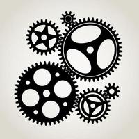 Includes a set of mechanical gears, 6 black silhouettes, both small and large. Vector illustration.