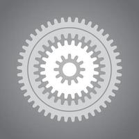 White mechanical gear and cogwheel set, small and large, arranged on a gradient gray background. Vector illustration.
