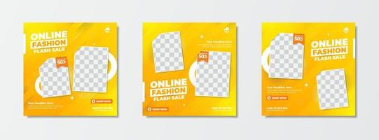 Online fashion flash sale promotion template for social media post. Stripe background concept with orange color. vector