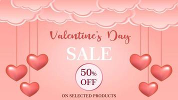 valentines day sales banner illustration created with heart and cloud shape on radial gradient background. vector