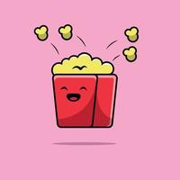 Cute Popcorn Cartoon Vector Icon Illustration. Food Icon Concept Isolated Premium Vector. Flat Cartoon Style