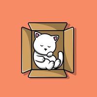 Cute Cat Sleeping In Box Cartoon Vector Icon Illustration. Animal Icon Concept Isolated Premium Vector. Flat Cartoon Style