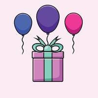 Birthday Gift Box With Balloon Cartoon Vector Icon Illustration. Celebration Object Icon Concept Isolated Premium Vector. Flat Cartoon Style