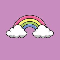 Rainbow With Cloud Cartoon Vector Icon Illustration. Nature Object Icon Concept Isolated Premium Vector. Flat Cartoon Style