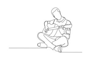 dibujo de línea continua de un hombre tocando la guitarra. arte de una sola línea de ilustración de vector de guitarrista músico