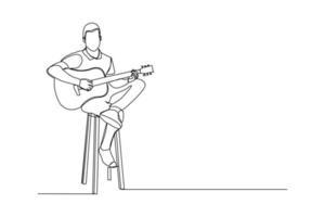 Continuous line drawing of a man playing guitar. Single one line art of musician guitarist vector illustration