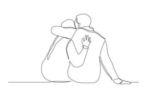 Continuous line drawing of couples hugging each other. Loving man and woman  sitting facing each other holding hands black linear sketch isolated on  white background. Romantic successful date 2119888 Vector Art at