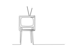 Continuous line drawing of retro old television. Single one line art of vintage tv. Vector illustration