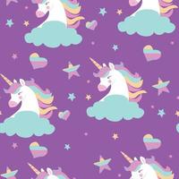 Seamless pattern with unicorns heads stars and clouds vector