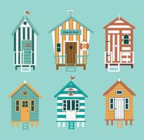 Set of beach huts on blue background vector