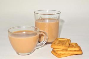 Morning breakfast concept. tea cup and Biscuit on white background. photo