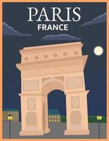 Illustration vector design of retro and vintage travel poster of arc de triomphe in Paris