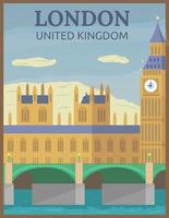 diseño vectorial ilustrativo del afiche de viaje retro y vintage del big ben en londres, reino unido vector