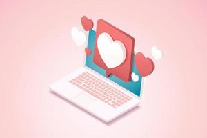 Heart message icon on laptop. vector