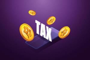 Bitcoin coins floating in front of TAX letterson smartphone. vector