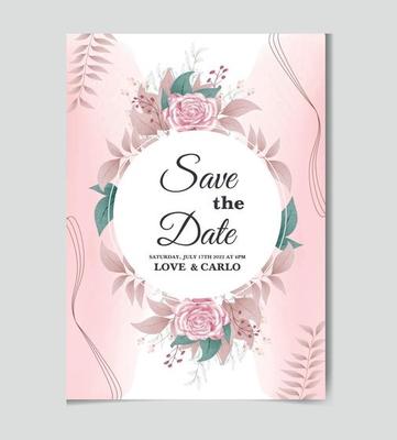 Floral wedding invitation template with pink Rose flower greenery bridal shower invitation card