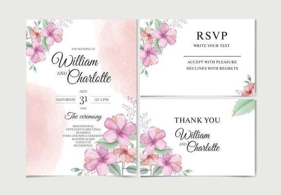 Watercolor floral vector graphic of wedding invitation card white background, wedding invitation design