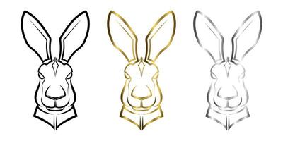 Three color black gold and silver line art of bunny head. Good use for symbol, mascot, icon, avatar, tattoo,T-Shirt design, logo or any design. vector