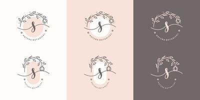 Letter S with floral frame logo template vector