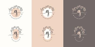 Letter G with floral frame logo template vector