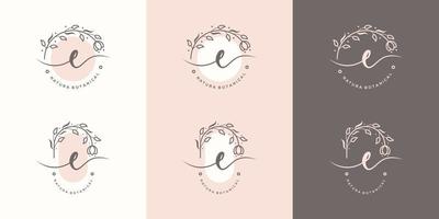 Letter E with floral frame logo template vector