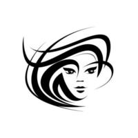 logotipo de cara femenina. peinado de niña - icono de salón de belleza. retrato de mujer - ilustración de estilo plano. hermosos rizos de cabello vector