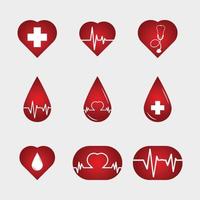 vector de icono de gota de sangre. ícono rojo médico con gota de sangre. icono del corazón vector del logotipo del servicio médico. conjunto de iconos médicos con color rojo.
