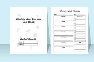 Weekly meal planner logbook. Meal planner notebook. Weekly grocery list log book. Weekly meal planner template. Grocery list template. vector