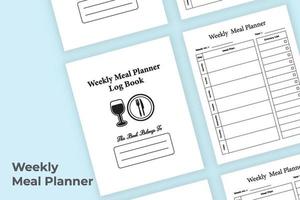 Weekly meal planner log book. Meal planner notebook. Weekly meal planner template. Grocery list template. Weekly grocery list log book. vector