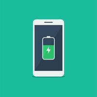 Mobile phone charging, smartphone with battery icon flat vector illustration.