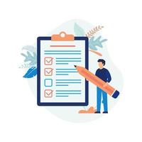 Illustration concept of checklist. business, checklist, businessman, survey, task, report. Flat illustration vector suitable for many purposes.