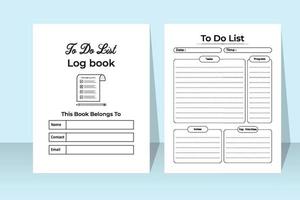 To do list journal. Task planner log book. Daily work checklist. Work list notebook. Time management notebook. To-do list log book and task tracker. vector