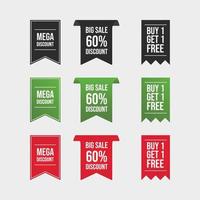 Mega discount badge with green, black, and red color. Sale badge set. Discount tag collection. Big sale coupon vector. Buy one get one badge set. vector