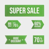 Super Sale badge collection with green color. Sale badge set. Discount tag collection. Huge discount coupon vector. Sale badge set. Special offer discount tag. vector