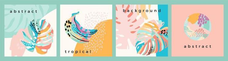 Collection of art backgrounds with abstract tropical leaves. Modern design for posters, covers, cards, interior decor and other vector