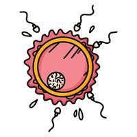 Egg with sperm, pregnancy and fertilization, isolated pink icon in cartoon style. Ovulation and conception. vector