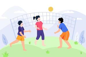 Hand drawn flat design of playing volley ball together vector