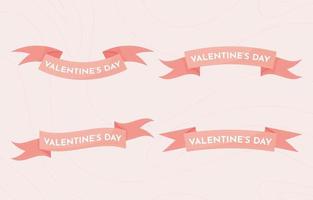 Valentine's Day ribbon banner set. Collection for template and mockup. Pink and White. Vector illustration in flat design