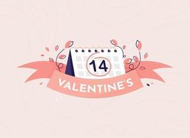 plantilla de banner de feliz día de san valentín con texto en cinta. calendario con 14 de febrero. cartel romántico y de amor, postal y web. ilustración vectorial en diseño plano vector