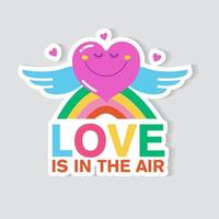 pegatina amor en el aire. un corazón sobre un arco iris. vector