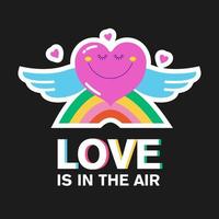 pegatina amor en el aire. un corazón sobre un arco iris. vector