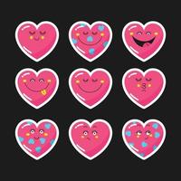 A set of stickers of hearts with funny faces. vector