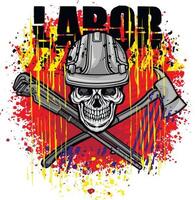 labor skull , grunge vintage design t shirts vector